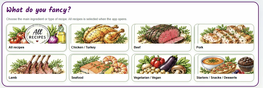 What do you fancy screen with recipe categories